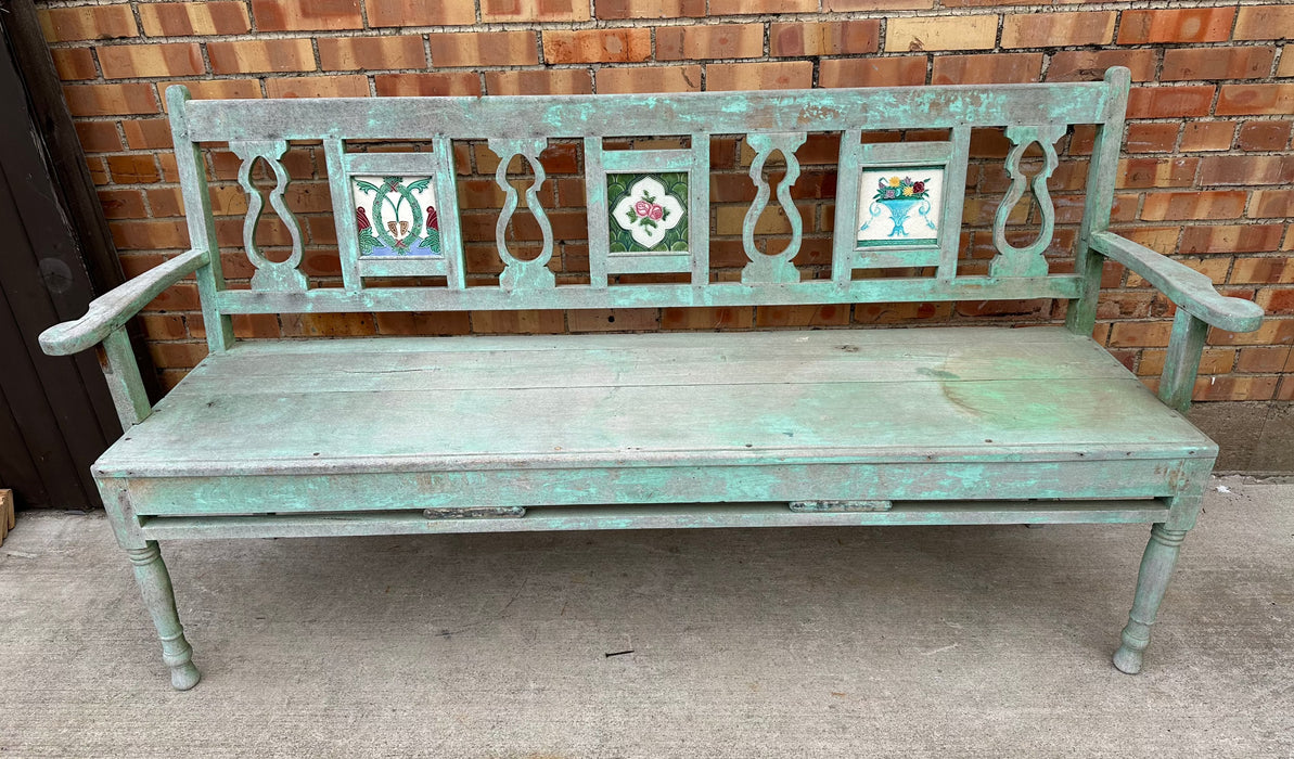 AS FOUND LIGHT GREEN WOOD BENCH