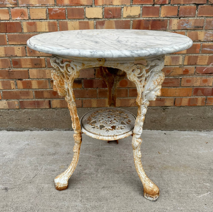 ROUND MARBLE TOP CAST IRON TABLE