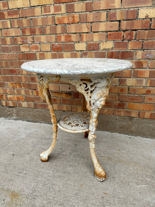 ROUND MARBLE TOP CAST IRON TABLE