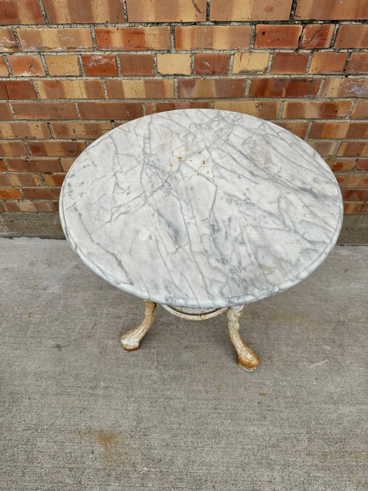 ROUND MARBLE TOP CAST IRON TABLE