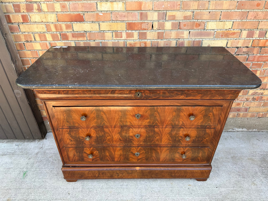 BLACK MARBLE TOP LOUIS PHILLIPE MAHOGANY CHEST OF DRAWERS