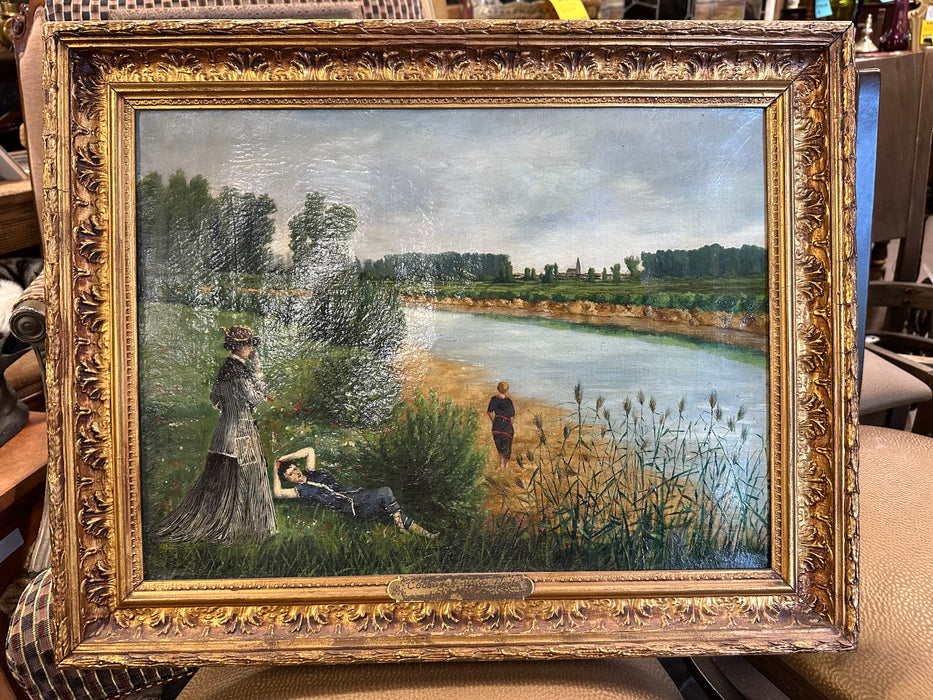 GILT FRAME VICTORIAN OIL PAINTING WITH BATHERS