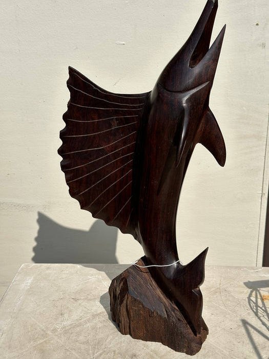 ROSE WOOD DOLPHIN CARVED STATUE