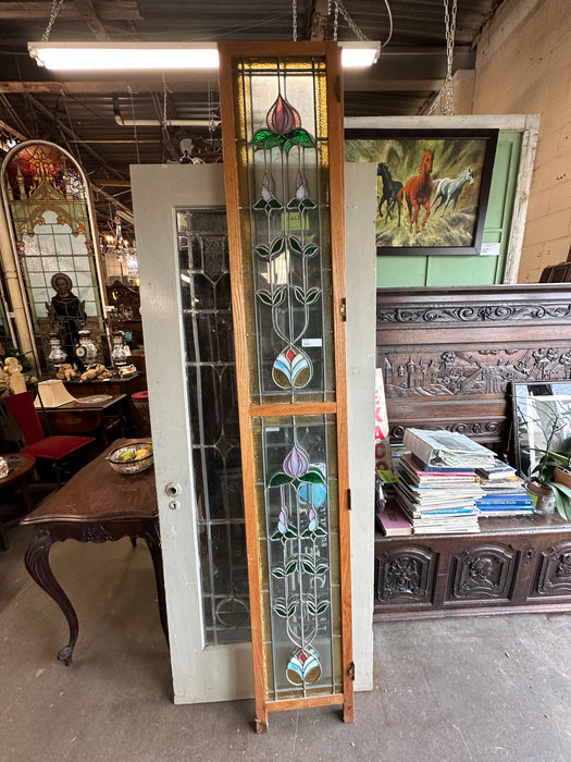 PAIR OF TALL SKINNY FRAMED AMERICAN SATINED GLASS SIDELIGHT
