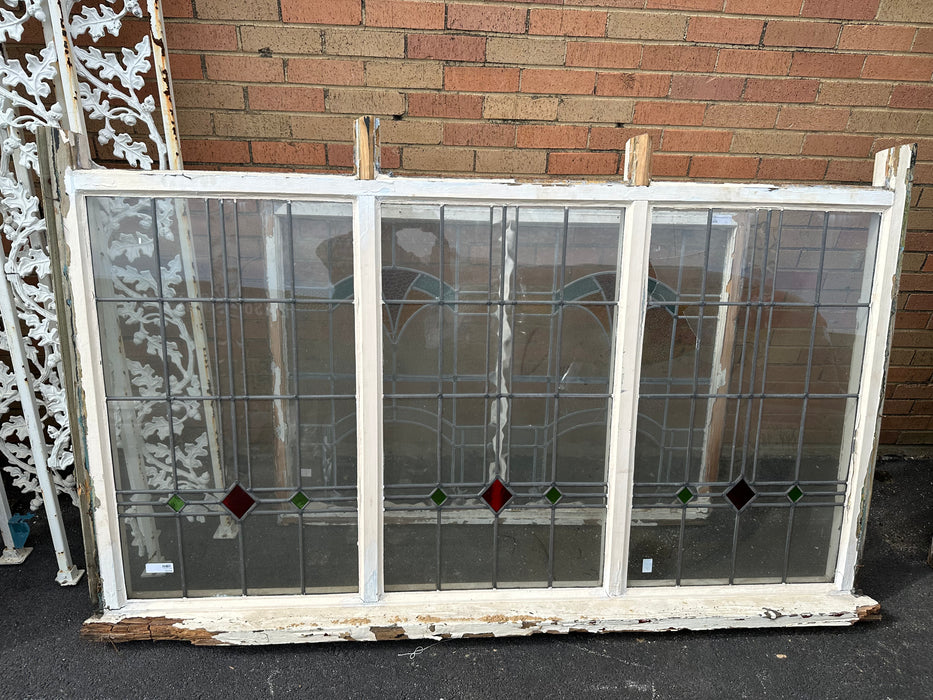 LARGE 3 PANEL WINDOW WITH RED AND GREEN