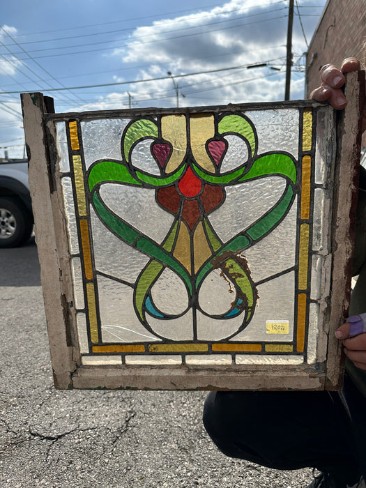 AS FOUND ORNATE SMALL ORNATE STAINED GLASS WINDOW