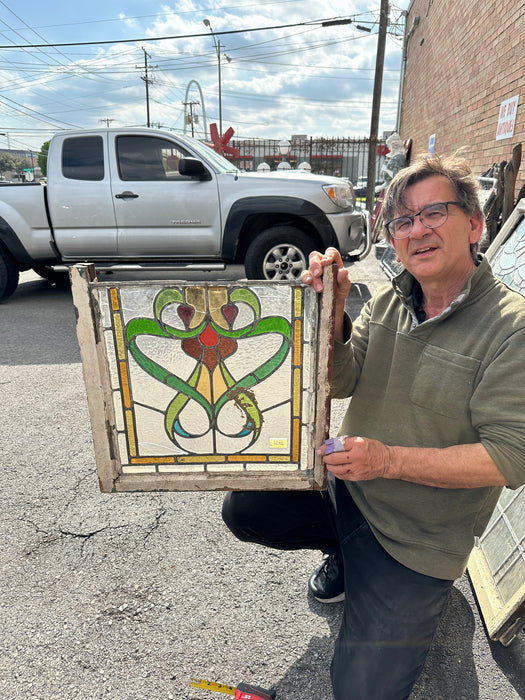 AS FOUND ORNATE SMALL ORNATE STAINED GLASS WINDOW