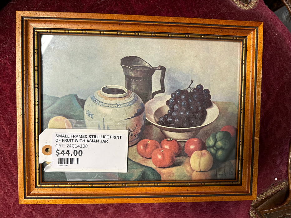 SMALL FRAMED STILL LIFE PRINT OF FRUIT WITH ASIAN JAR