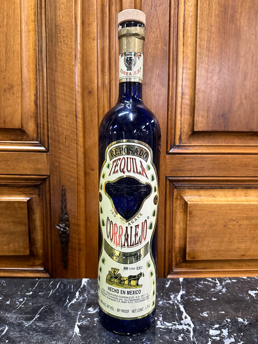 LARGE COBALT TEQUILA BOTTLE