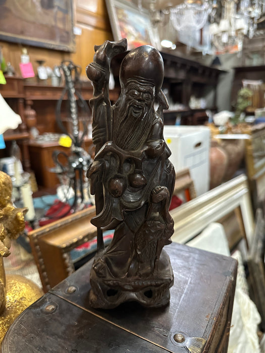 SMALL ASIAN HARDWOOD SHAMAN WITH CRANE