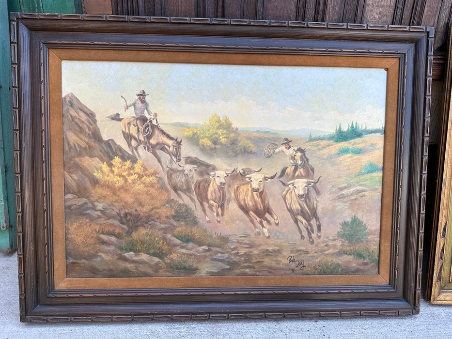 COWBOYS OIL PAINTING BY BOB DAY