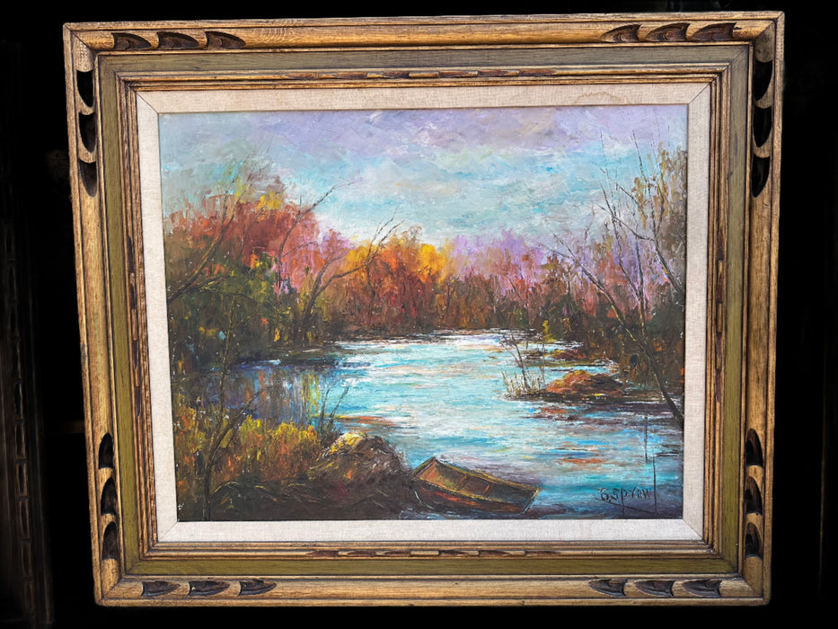 OIL ON CANVAS IMPRESSIONIST PAINTING OF LAKE BY G.SPRAWL