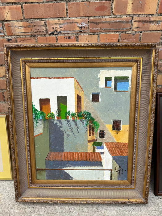 OIL PAITING ON CANVAS  OF ADOBE HOUSE BY V.B
