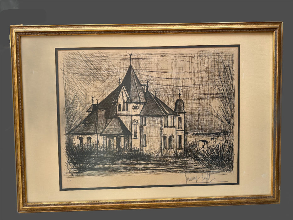 SIGNED CHARCOL DRAWING OF CHURCH BY BERNAR BUFFET
