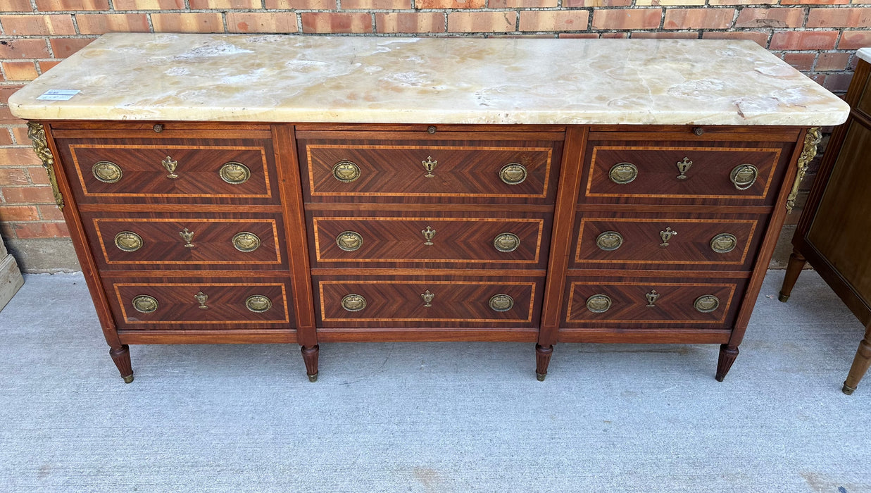 LOUIS XVI ONYX AND MAHOGANY TOP SERVER WITH FAUX DRAWER