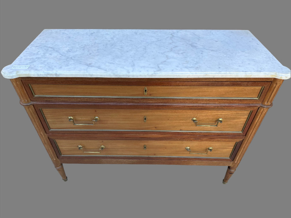 SMALL LOUIS XVI WHITE MARBLE TOP WALL COMMODE