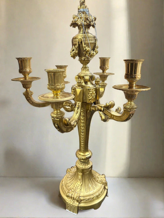 PAIR OF HEAVY SIX LIGHT CANDELABRA WITH GILT FINISH