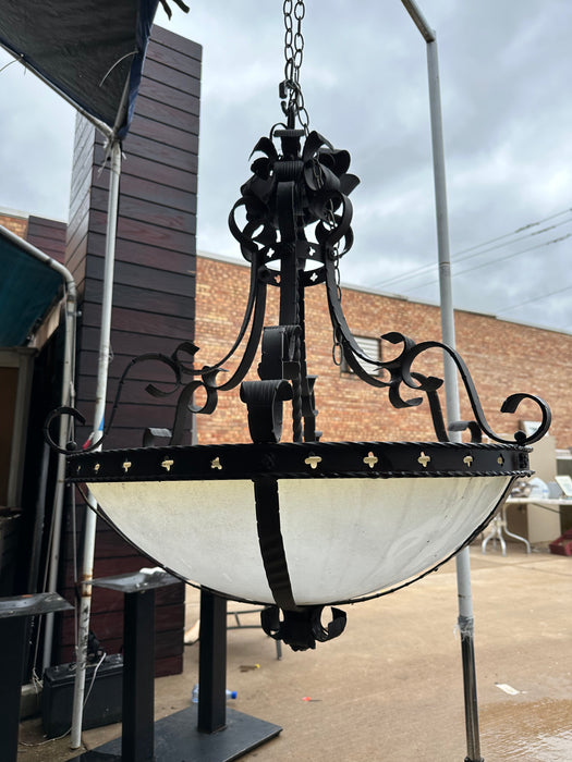 LARGE IRON CHANDELIER WITH GLASS DOME