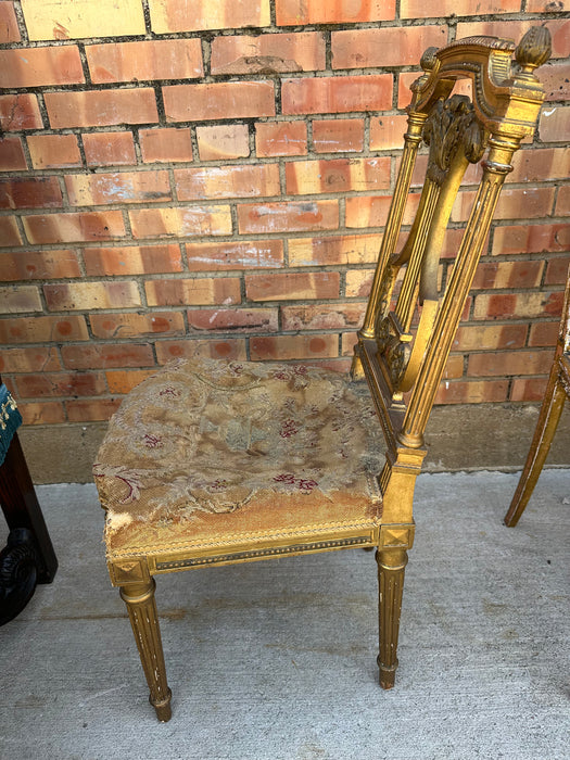 GILT LYRE BACK LOUIS XI NEEDLEPOINT SIDE CHAIR