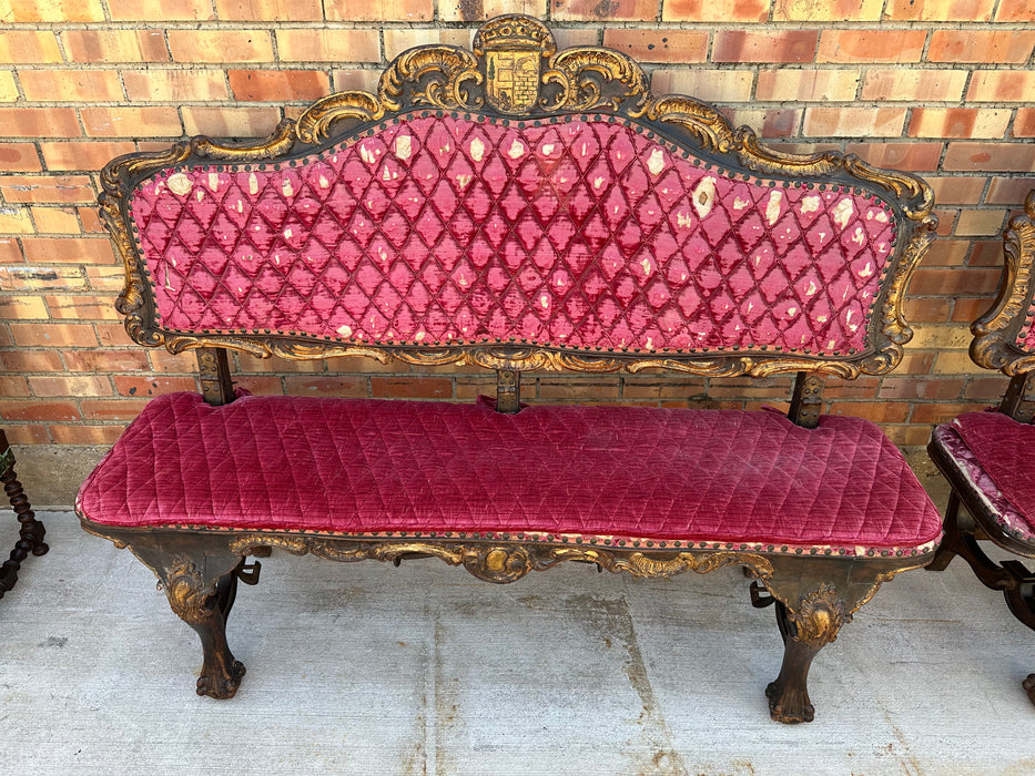 PAIR OF ITALIAN GILT BENCHES WITH ROD AS IS FABRIC