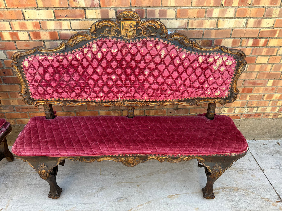 PAIR OF ITALIAN GILT BENCHES WITH ROD AS IS FABRIC