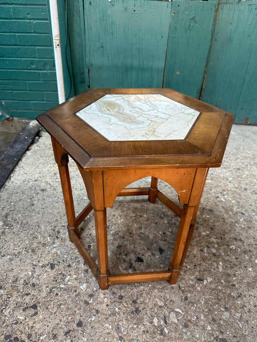 GOTHIC ARCHED MARBLE TOP MCM OCASSIONAL TABLE