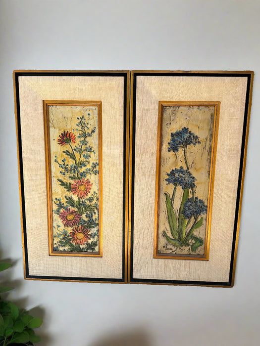 PAIR  OF SIGNED SAAR ENAMELED FLOWER PICTURES