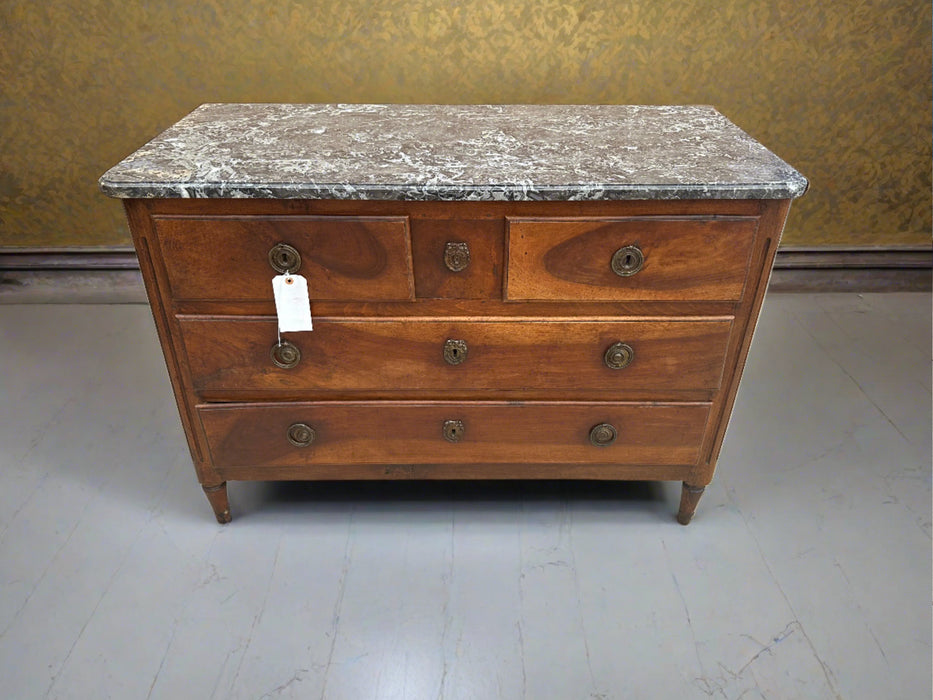 EARLY 19TH CENTURY LOUIS XVI WALNUT CHEST WITH ST ANNE MARBLE