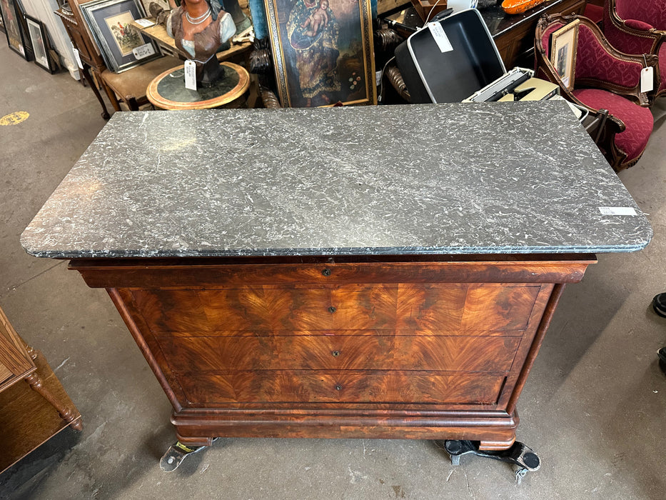 MAHOGANY LOUIS PHILLIPE CHEST WITH BLACK MARBLE TOP