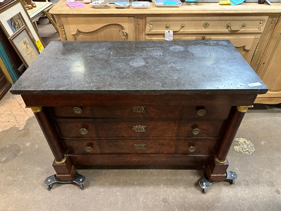 MAHOGANY EMPIRE CHEST WITH BLACK MARBLE TOP