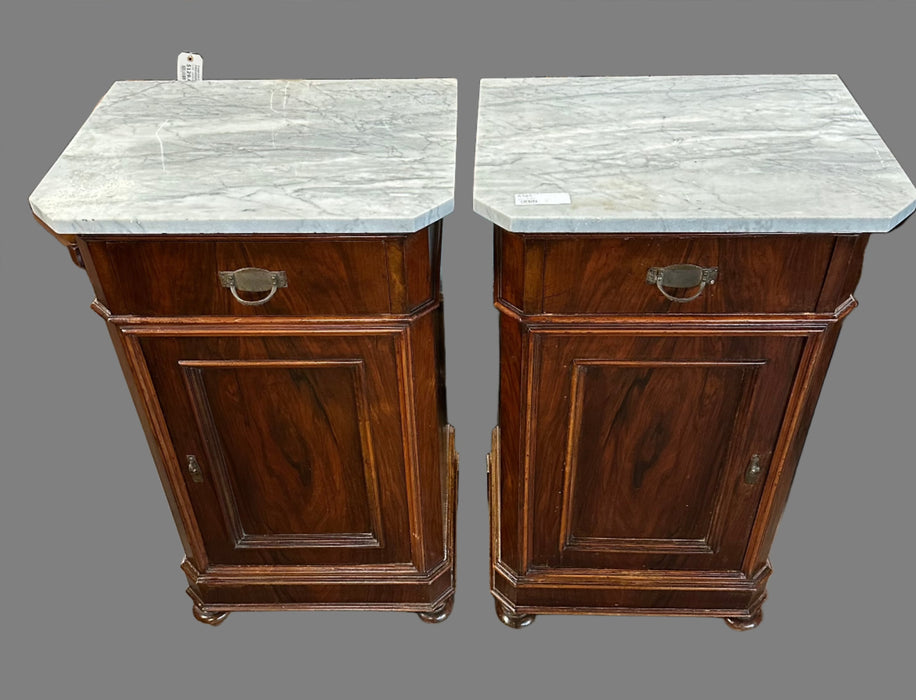 PAIR OF TALL ITALIAN STANDS WITH MARBLE TOPS