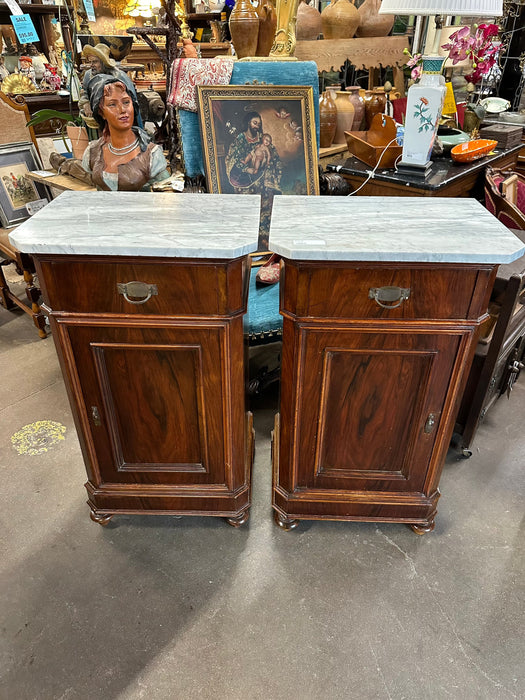 PAIR OF TALL ITALIAN STANDS WITH MARBLE TOPS