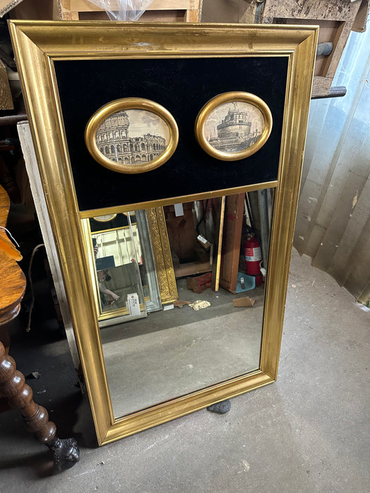GILT TRUMEAU MIRROR WITH PAIR OF OVAL PAINTINGS