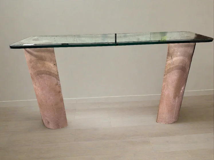 CAST STONE COLUMN BASED CONSOLE TABLE WITH GLASS TOP