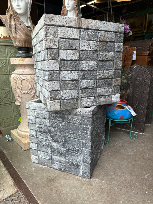 PAIR OF TERRA COTTA/CONCRETE CUBE PLANTERS