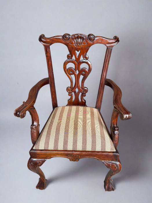 HAND CARVED MAHOGANY CHIPPENDALE REPRODUCTION ARMCHAIR
