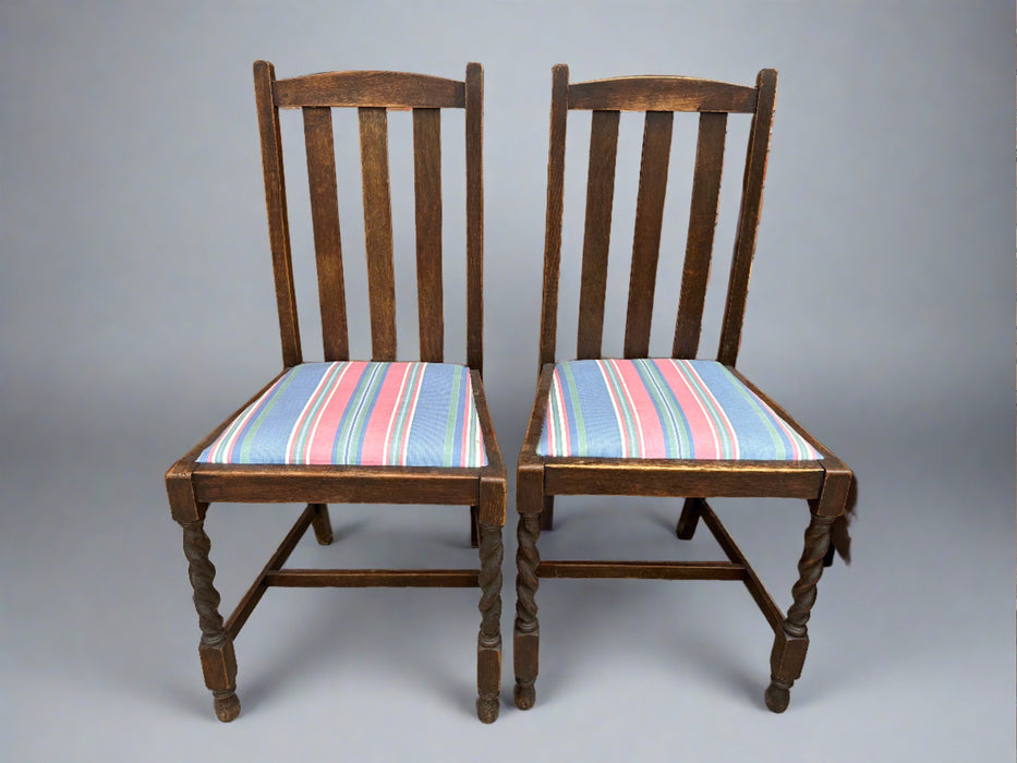 PAIR OF BARLEY TWIST SIDE CHAIRS AS FOUND