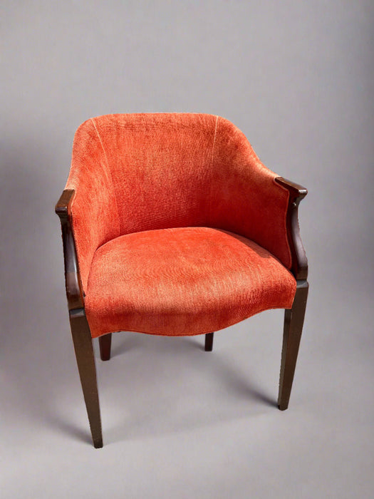 MID CENTURY CLUB CHAIR IN ORANGE VELVET