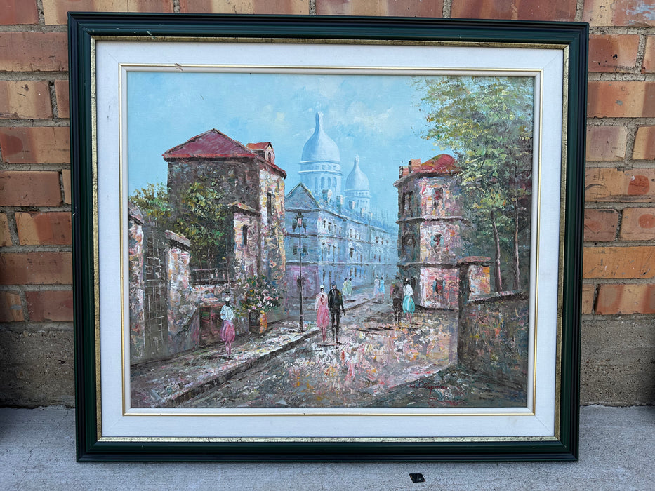 W CHAPMAN OIL ON CANVAS IMPASTO IMPRESSIONIST PAINTING OF EUROPEAN CITY