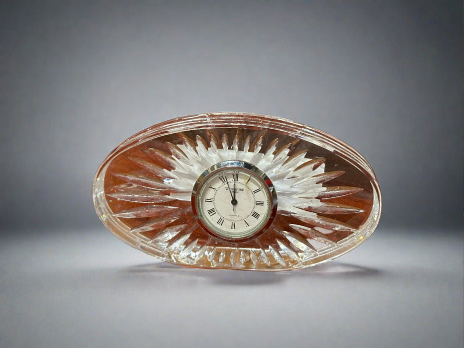 SMALL OVAL WATERFORD CRYSTAL BASE WITH ROUND CLOCK