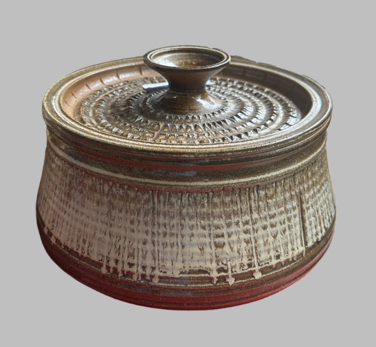 VINTAGE GLAZED POTTERY BOWL WITH LID