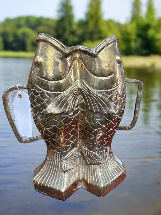 HEAVY BRASS DOUBLE KOI FISH VASE
