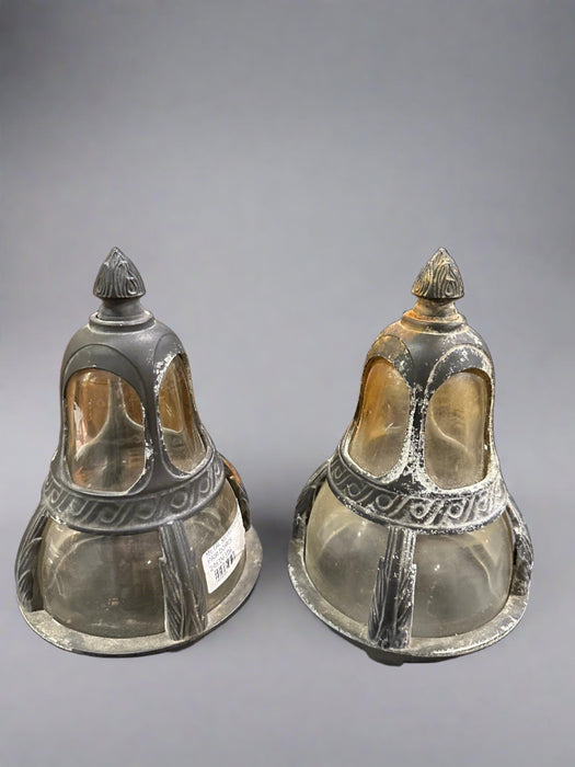 METAL SILVER PLATE AND GLASS PAIR DOMES