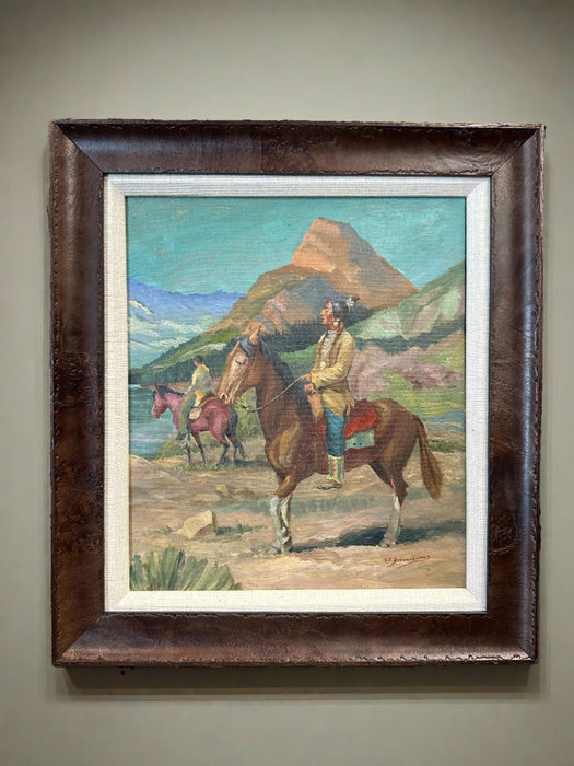 TWO INDIANS ON HORSES OIL PAITING BY OSCAR BERNINGHAUS