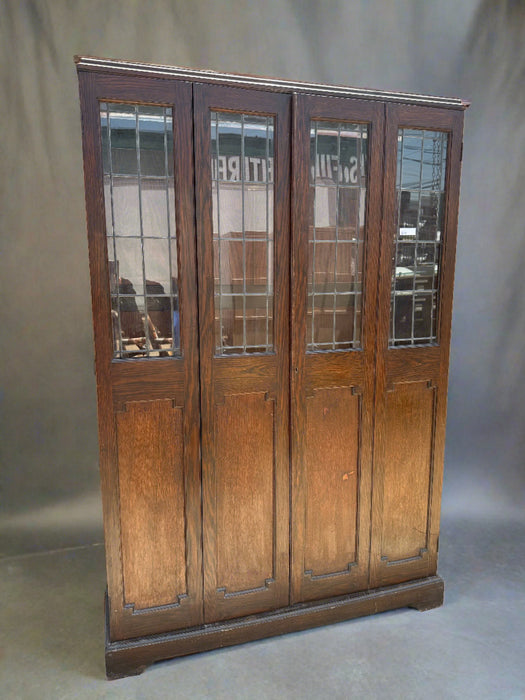 ENGLISH OAK LEADED GLASS BOOKCASE AS FOUND NO SHELVES