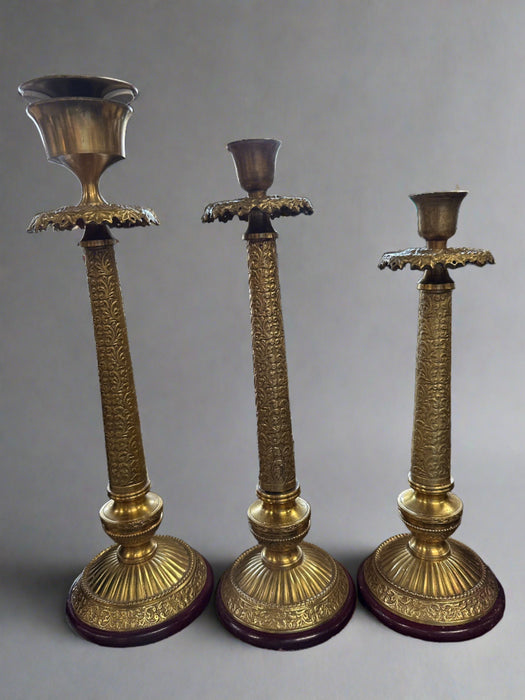 SET OF 3 VINTAGE BRASS GRADUATED CANDLE STICKS