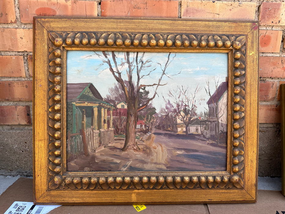 CITY STREET IN FALL OIL PAITNING BY H. CAMPBELL