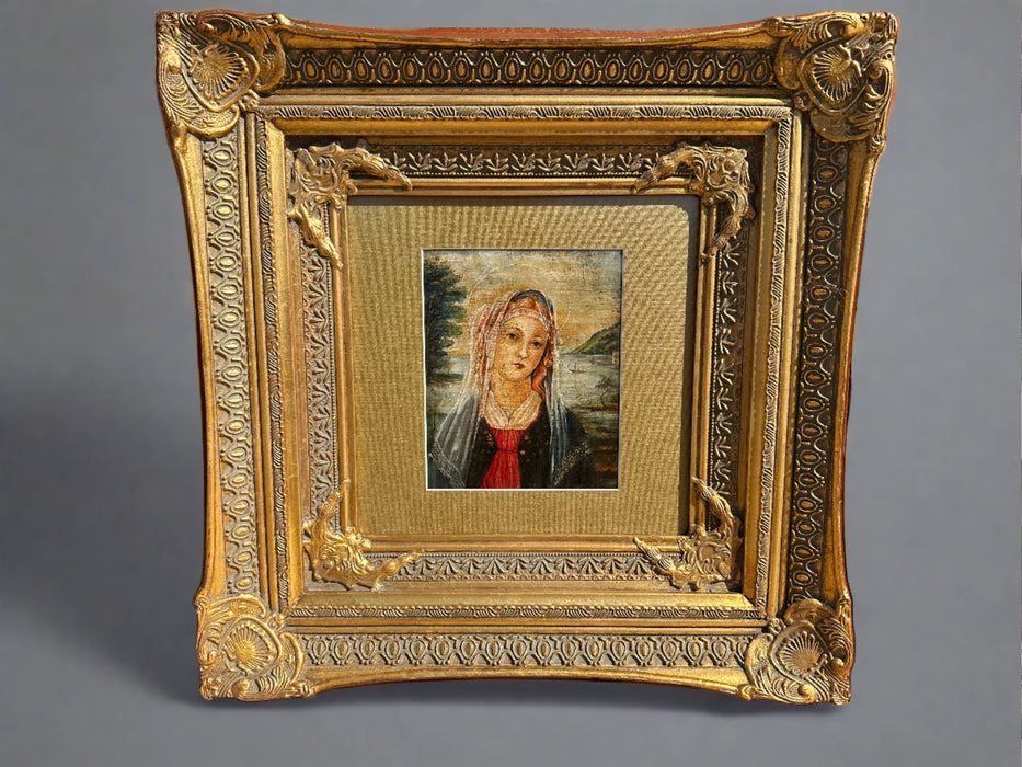 ANTIQUE PAINTING ON PANEL MADONNA AFTER BOTICELLI IN NEW FRAME 19TH CENTURY