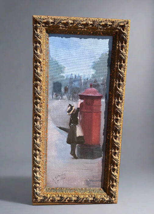 EDWARDIAN STYLE PAINTING OF A LITTLE GIRL MAILING A LETTER