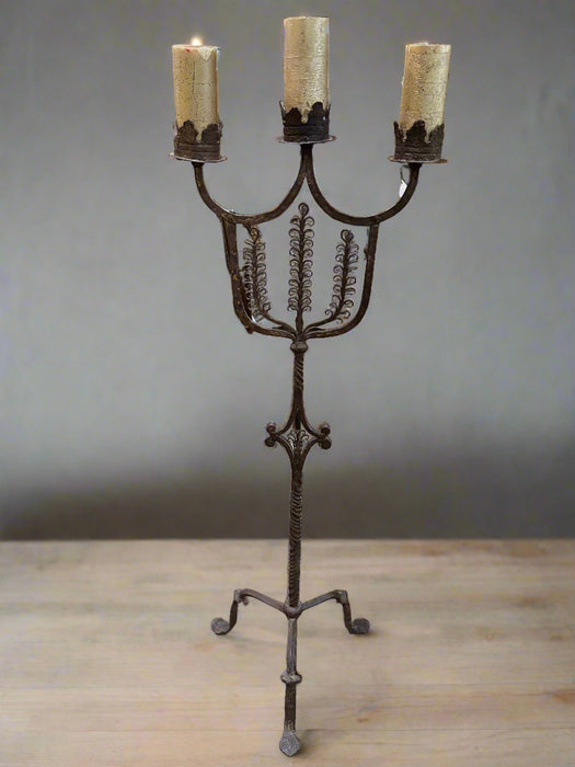 HAND WROUGHT REPRODUCTION OF A 17TH CENTURY IRON CANDLEABRA